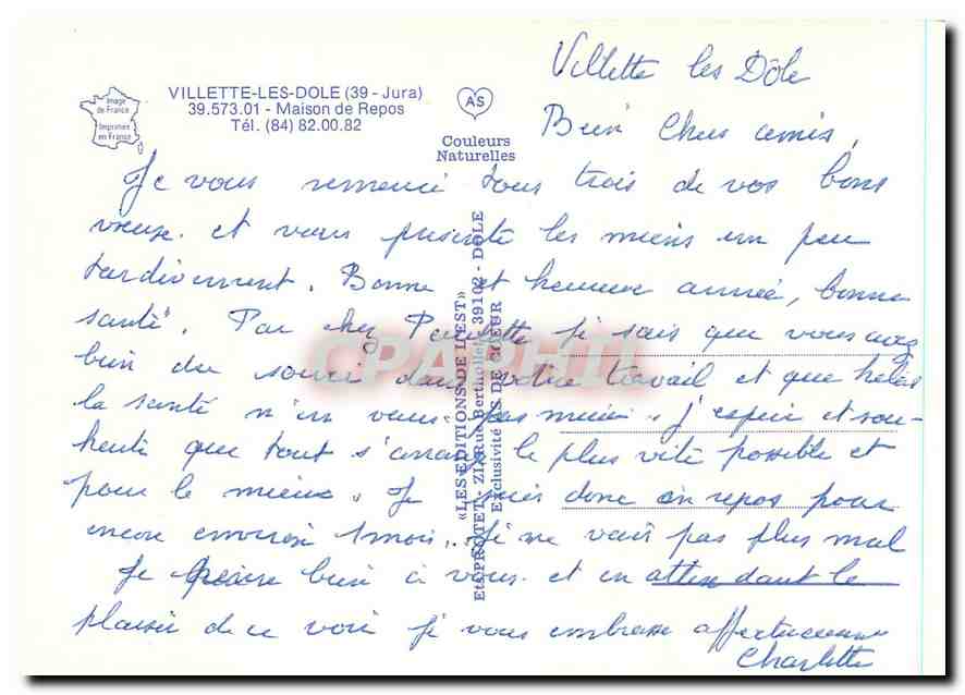 CPM Villette les Dole Jura Maison de Repos  — Back