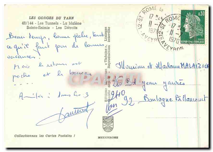 CPM Les Gorges du Tarn les Tunnels la Malene Sainte Enimie les Detroits  — Back
