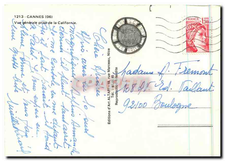 CPM Cannes vue generale prise de la Californie  — Rückseite