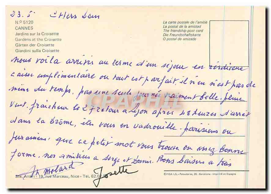 CPM Cannes Jardins sur la Croisette  — Rückseite
