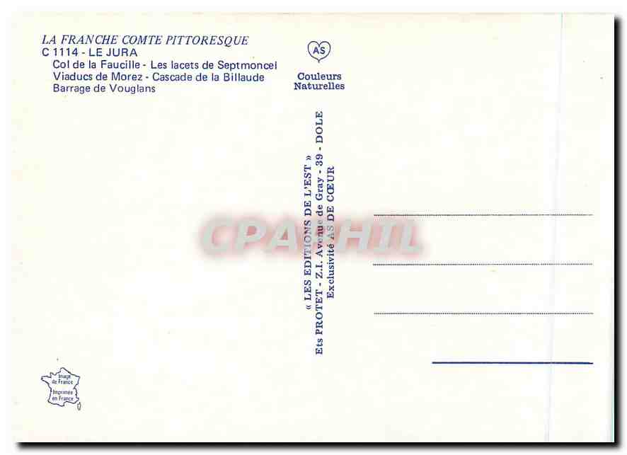 CPM La Franche Comte Pittoresque le Jura Col de la Faucille les Lacets de Septmoncel Viaducs de More — Rückseite