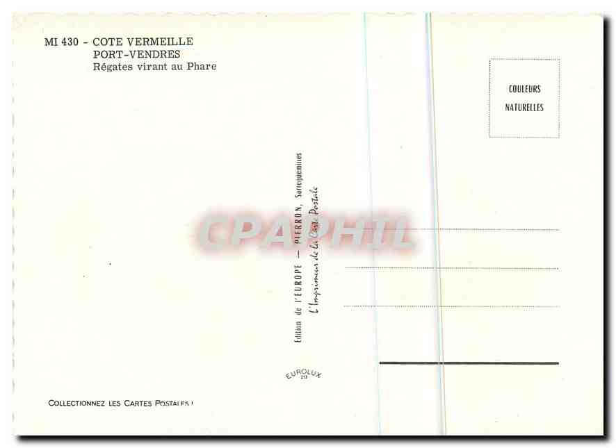 CPM Cote Vermeolle Port Vendres Regates virant au Phare  — Rückseite