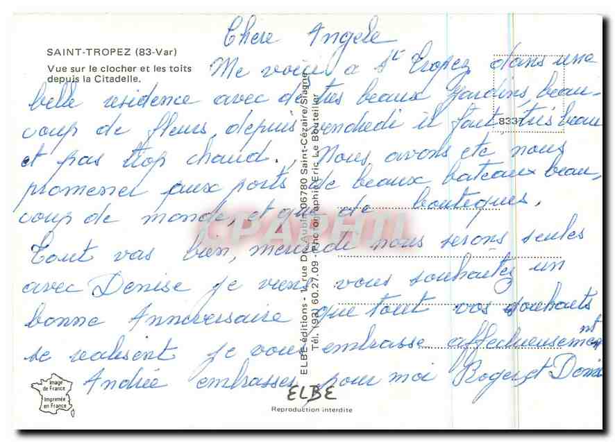 CPM Saint Tropez Var Vue sur le clocher et les toits depuits la citadelle  — Rückseite