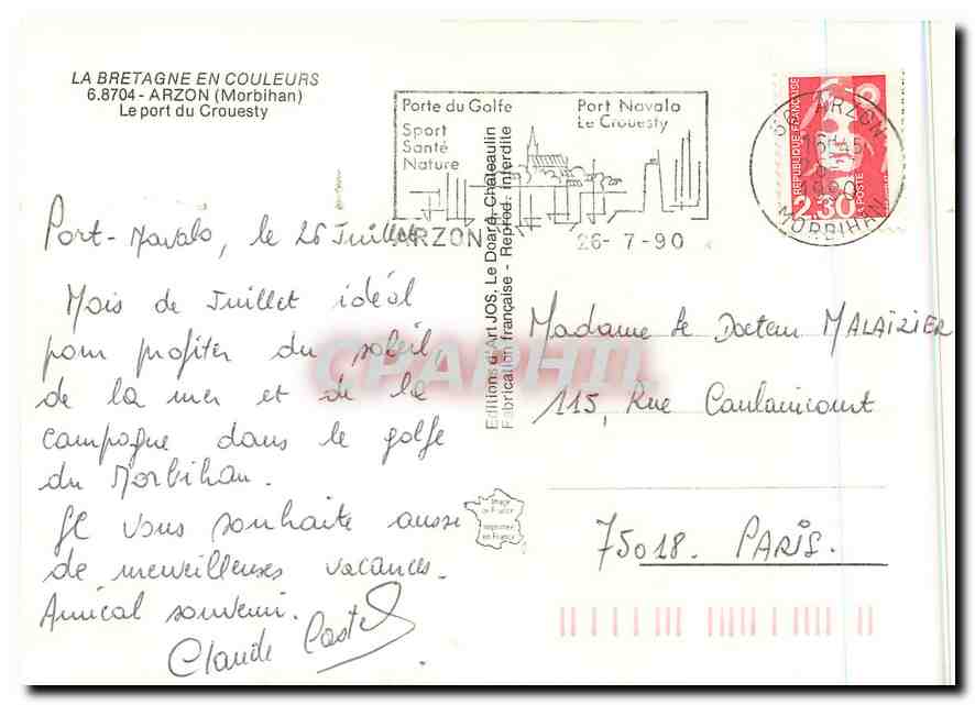 CPM La Bretagne en Couleurs Arzon Morbihan le port du Crouesty  — Rückseite