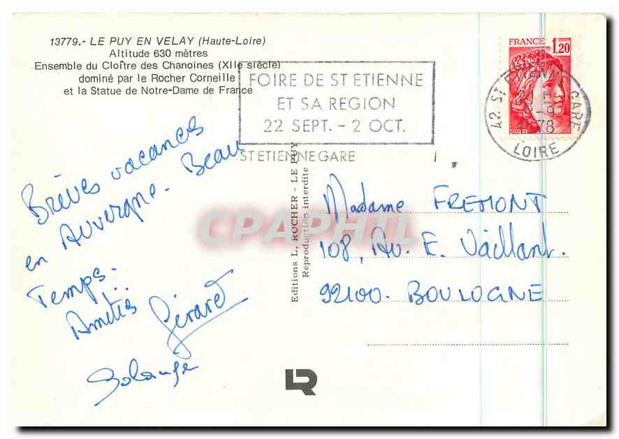 CPM Le Puy en Velay Haute Loire Ensemble du Cloitre des Chanoines XII siecle domine par le Rocher Co — Rückseite