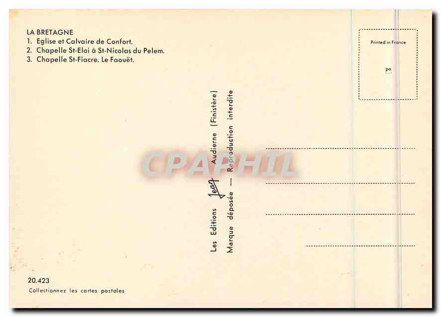CPM La Bretagne Eglise et Calvaire de Confort Chapelle Ste Eloi a St Nicolas du Pelem Chapelle St Fi — Rückseite