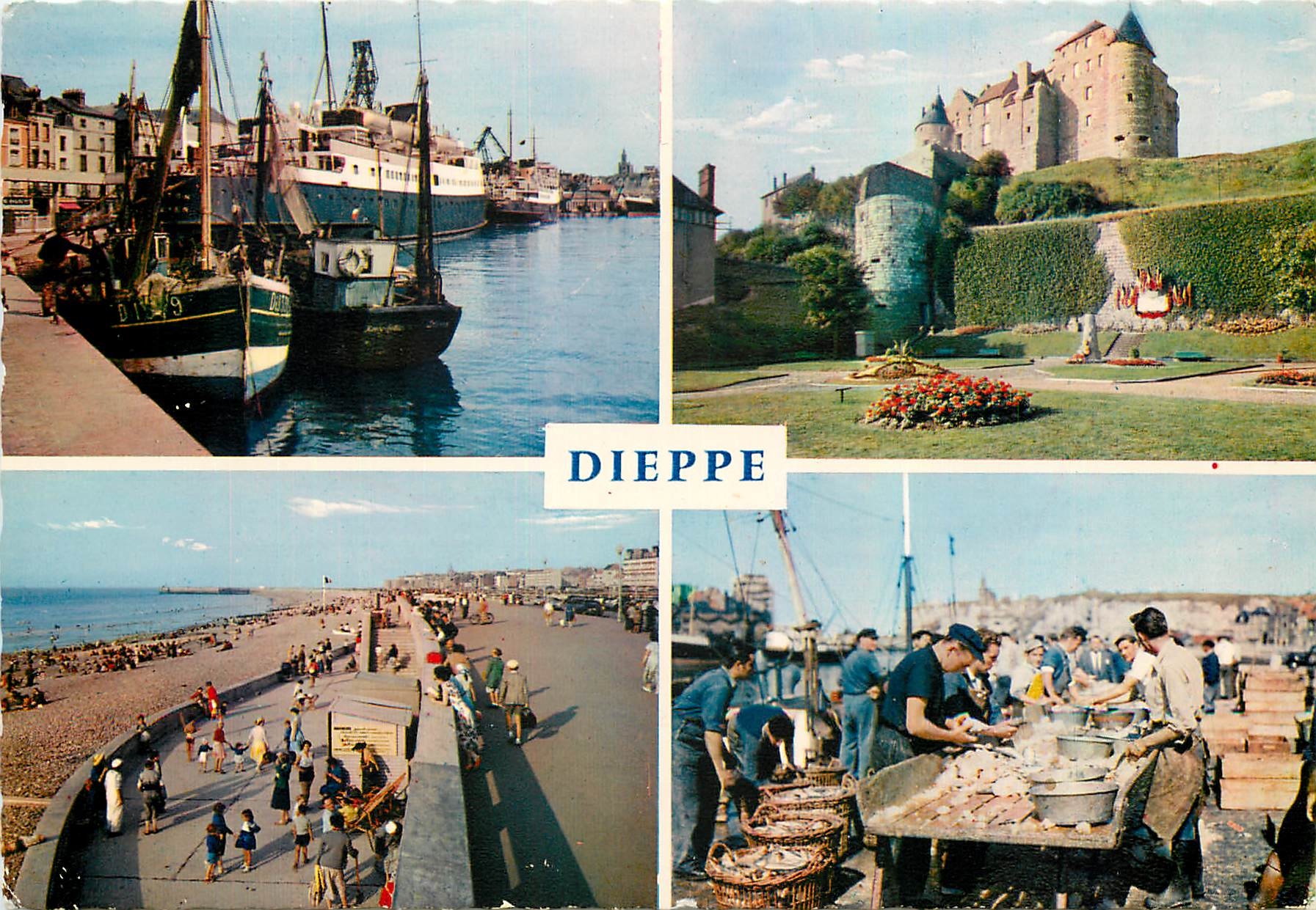 CPM Dieppe Seine Maritime le Brighton au fond la Chapelle des Marins le Chateau la Plage le Triage d
