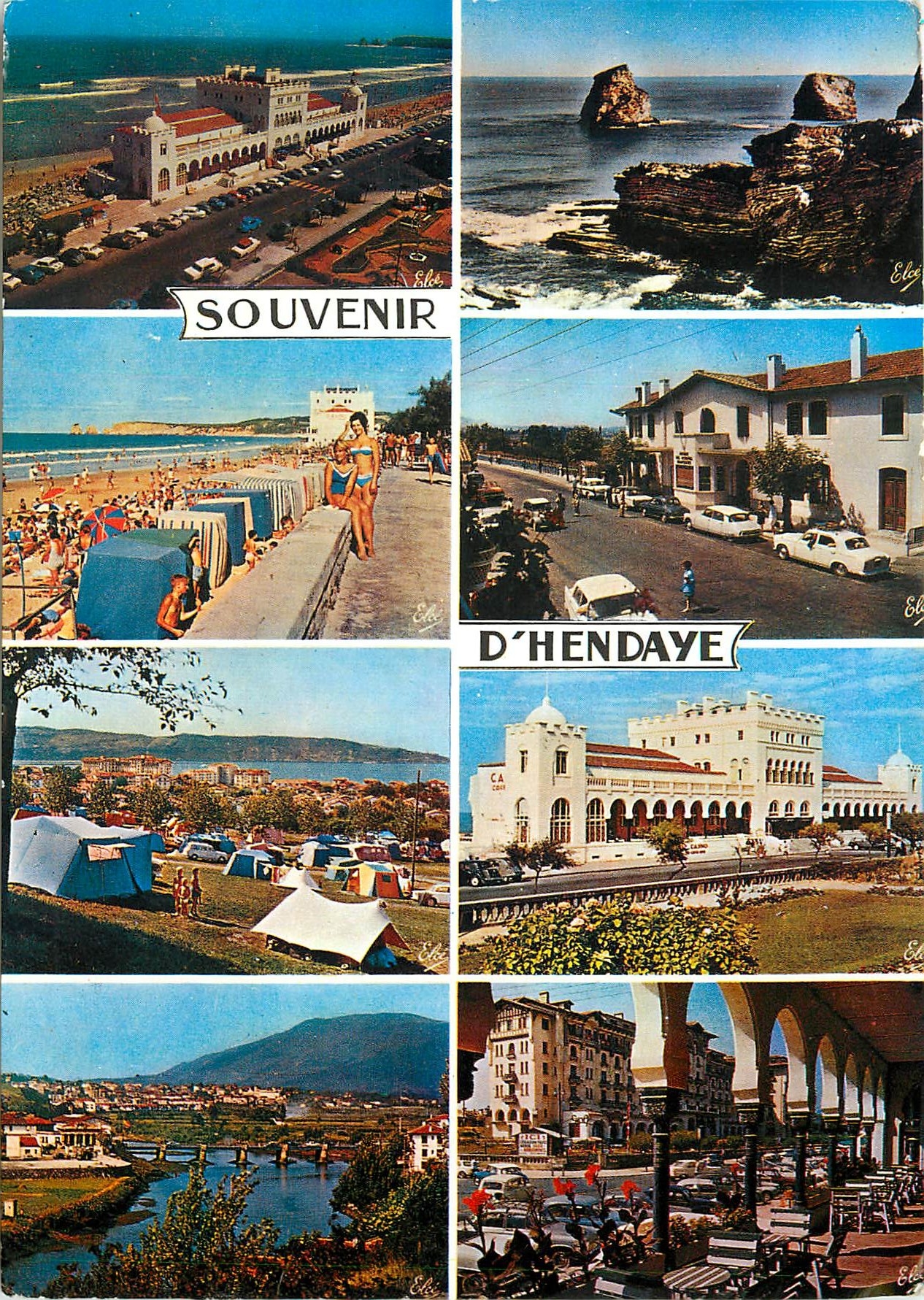 CPM Hendaye Basses Pyr de gauche a droite le Casino les deux Jumeaux la plage le Poste Frontiere le 