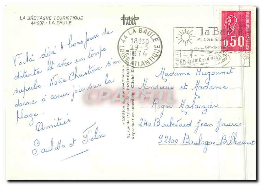 CPM La Bretagne Touristique la Baule  — Back