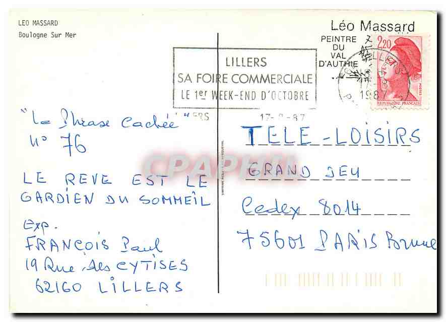 CPM Leo Massard Boulogne sur Mer  — Verso