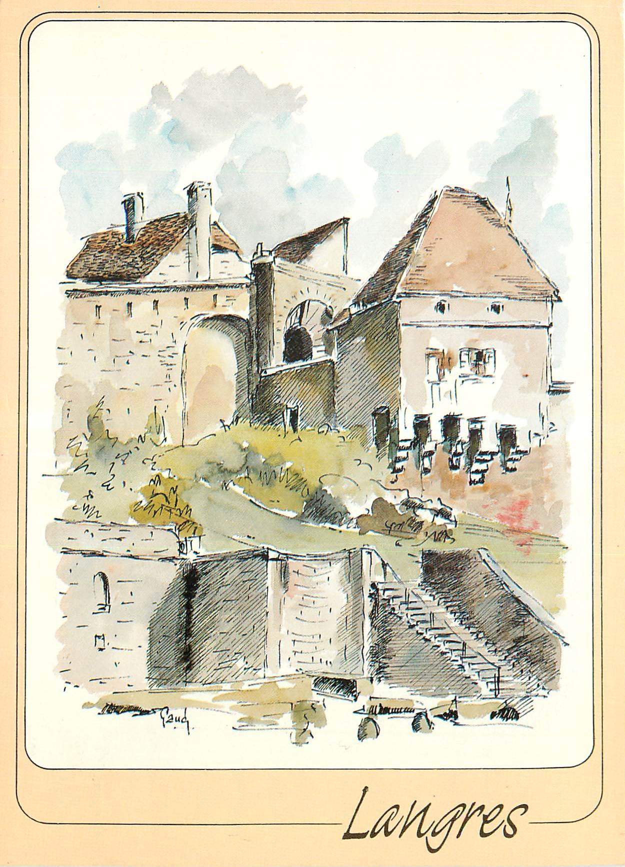 CPM Langres Haute Marne les remparts la Porte de l'hotel de Ville et la Fontaine Saint Didier aquare