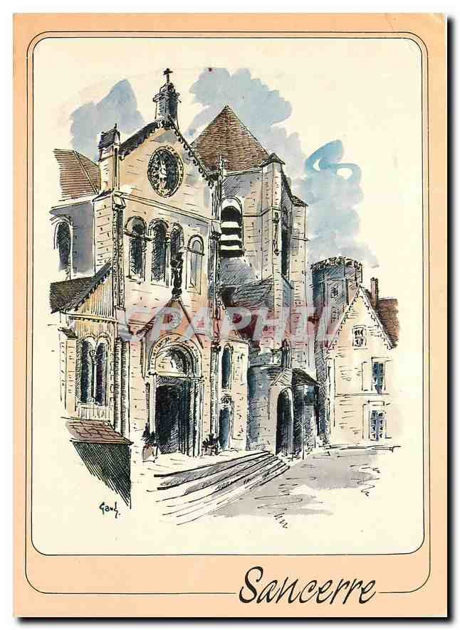CPM Sancerre Cher l'eglise Aquarelle de G Audusseau 