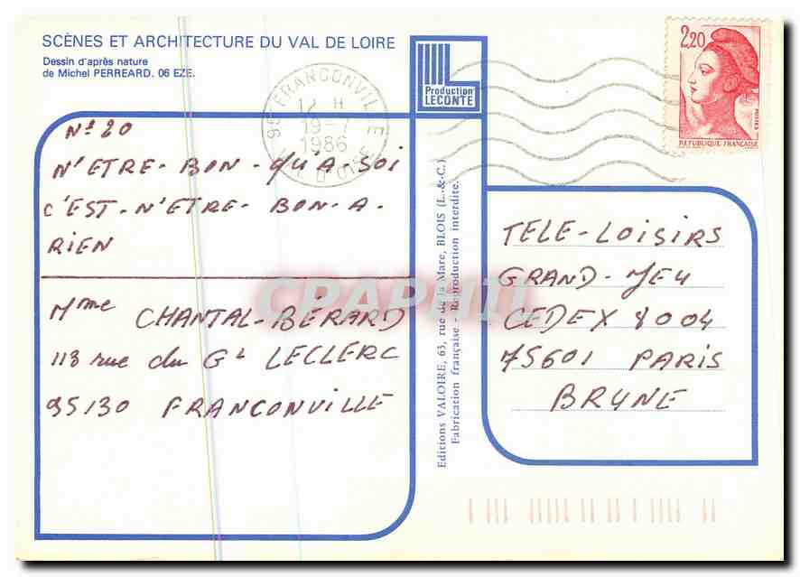CPM Scenes et Architecture du Val de Loire Dessin d'apres nature de Michel Perreard  — Rückseite