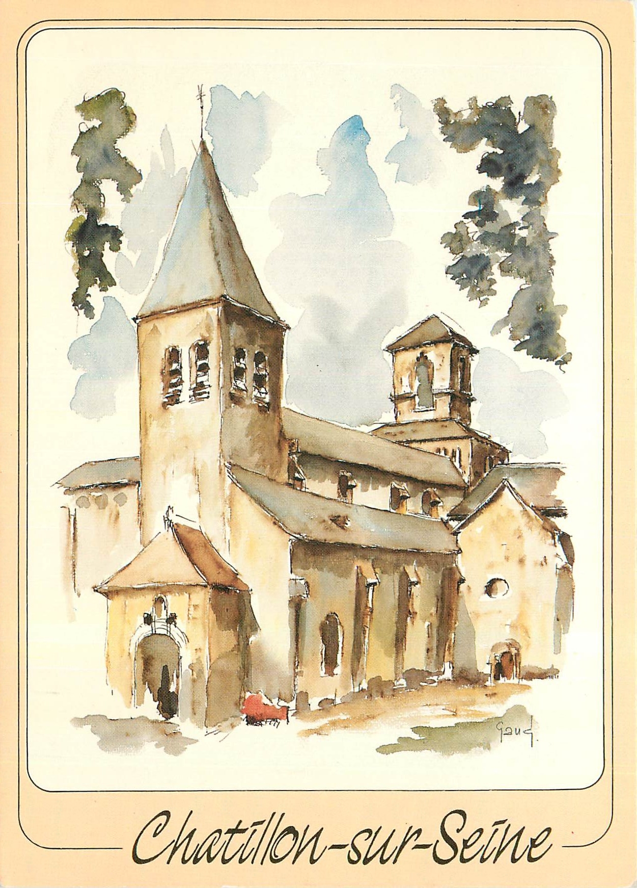 CPM Chatillon sur Seine Cote d'Or l'Eglise Saint Vorles XI siecle aquarelle de G Audusseau 