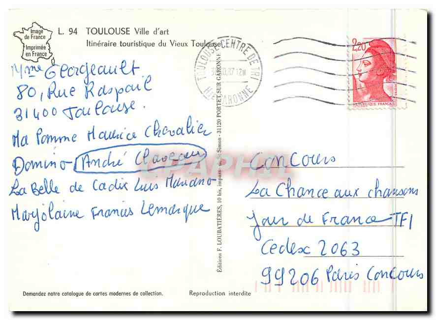 CPM Toulouse Ville d'art Itineraire Touristique du Vieux Toulouse  — Verso