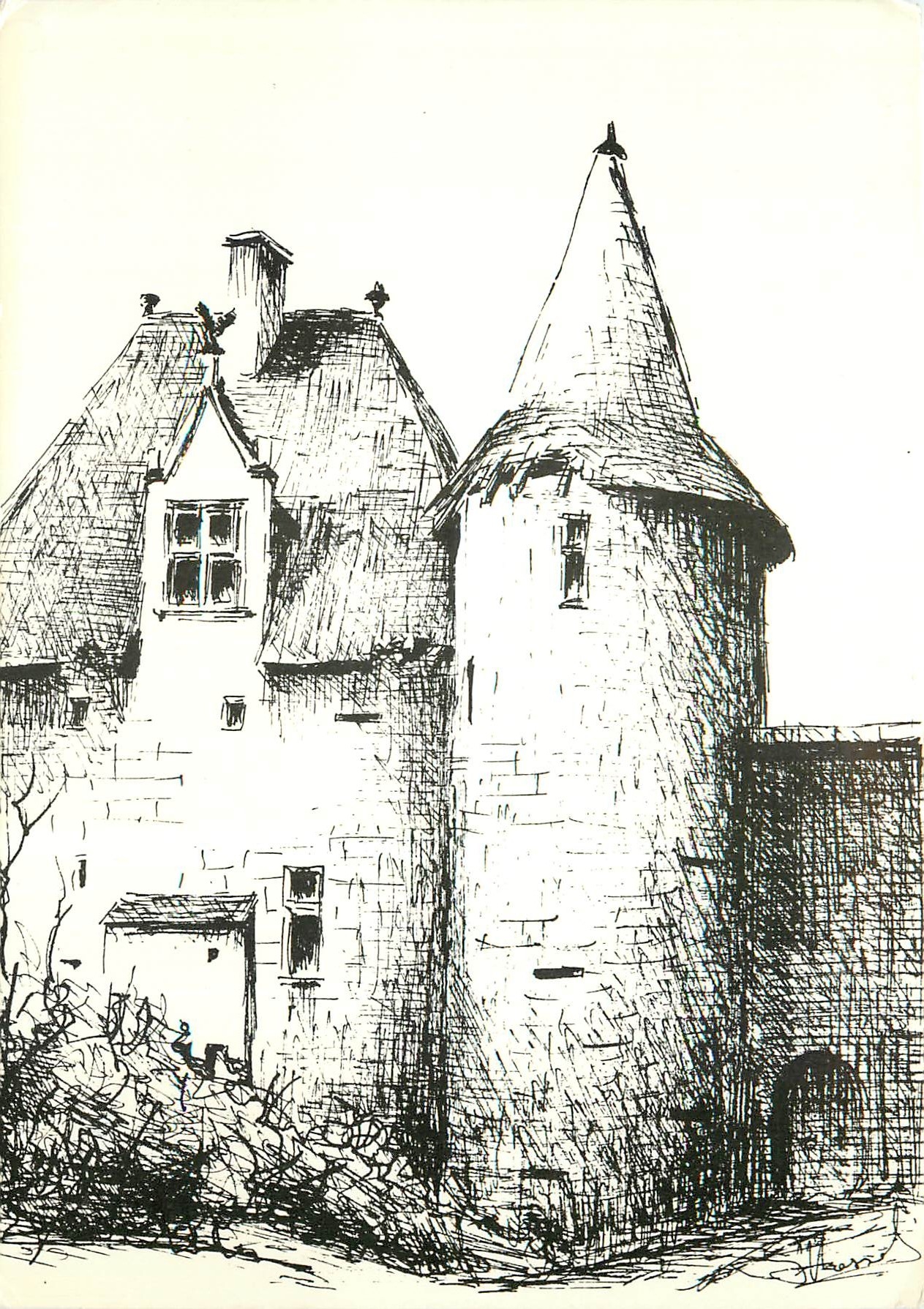CPM Entree Biron Dordogne Dessin a la Plume 