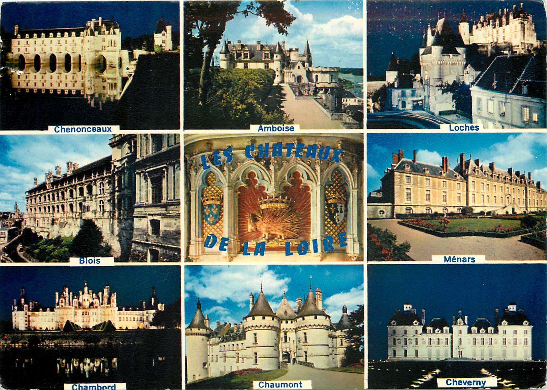CPM Les Chateaux de la Loire Chenonceaux Amboise Loches Blois Menars Chambord Chaumont Cheverny 