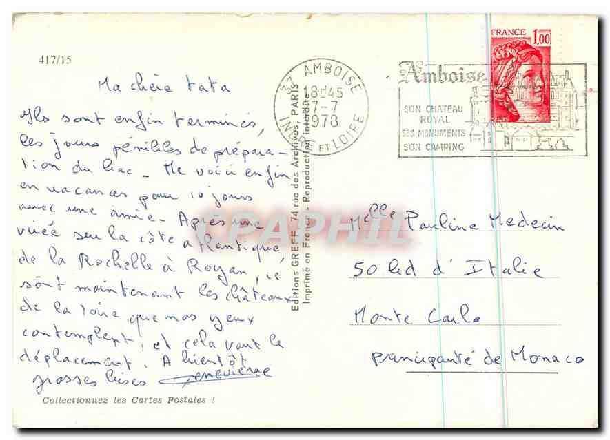 CPM Les Chateaux de la Loire Chenonceaux Amboise Loches Blois Menars Chambord Chaumont Cheverny  — Rückseite