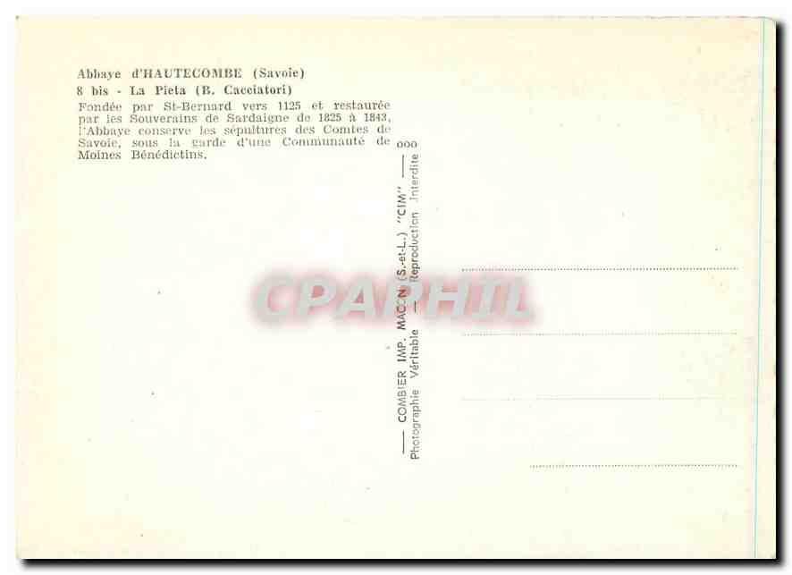 CPM Abbaye d'Hautecombe Savoie la Pieta B Cassiatori  — Verso