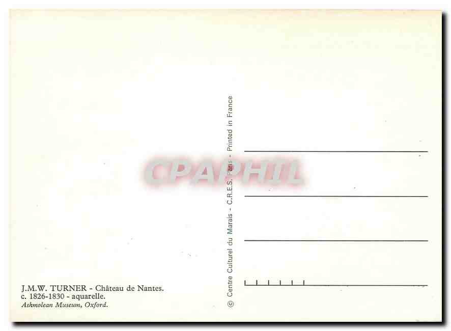 CPM JMW Turner Chateau de Nantes 1826 1830 aquarelle  — Verso