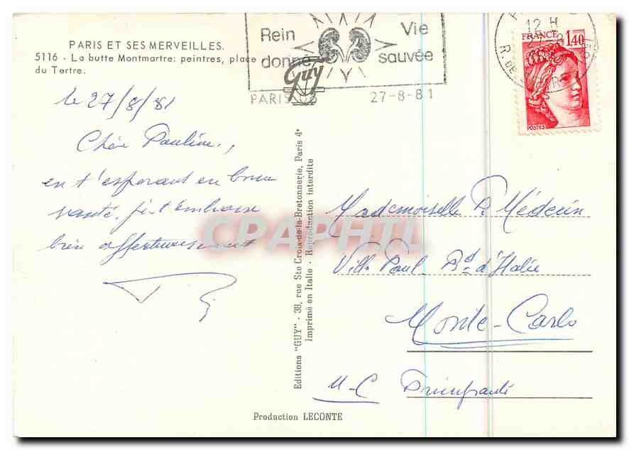 CPM Paris et ses Merveilles le Butte Montmartre peintres place du Tertre  — Rückseite