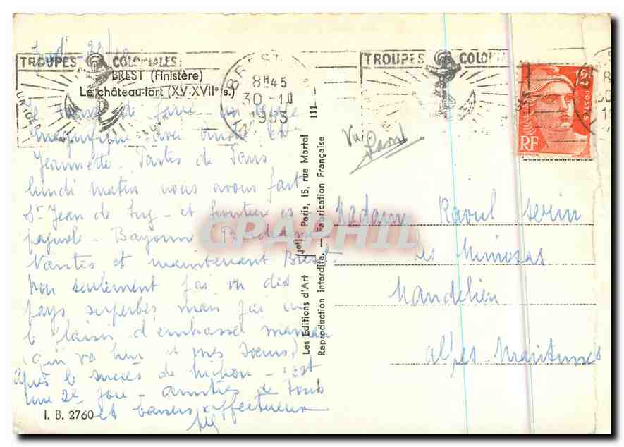CPM Brest Finistere le Chateau fort XV XVII S  — Rückseite