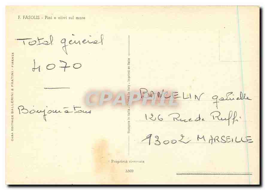 CPM F Fasolis Pint o olivi sul mare  — Verso