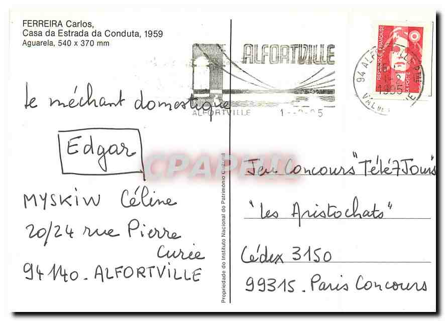 CPM Ferreira Carlos Casa da Estrada da Conduta 1959  — Rückseite