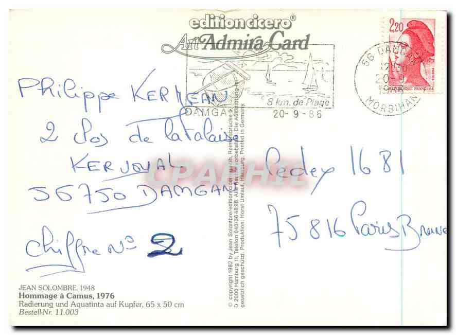 CPM Jean Solombre 1948 Hommage a Camus 1976  — Verso