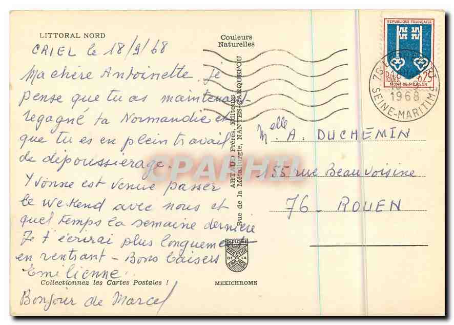 CPM Littoral nord Pcardie Normandie — Rückseite