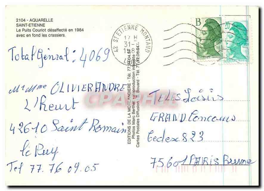 CPM Aquarelle Saint Etienne Le Puits Couriot desaffecte en 1984  — Rückseite