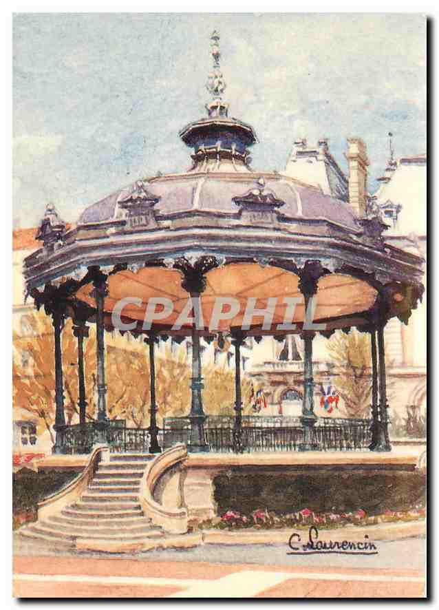 CPM Aquarelle Saint Etienne Le kiosque de la Place Jean Jaures 