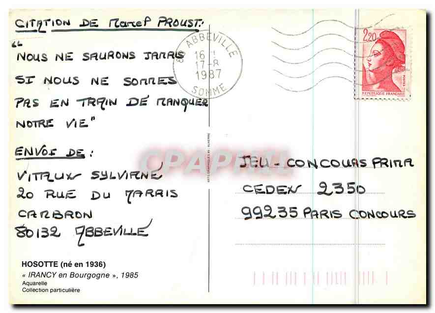 CPM Hosotte ne en 1936 Irancy en Bourgogne  — Rückseite