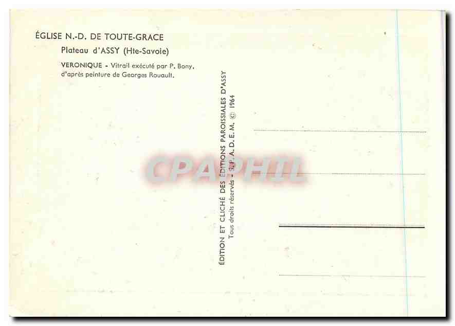 Véronique — Vitrail de l'église N.-D. de Toute-Grâce à Assy (Haute-Savoie) — Éditions Paroissiales d'Assy — Verso