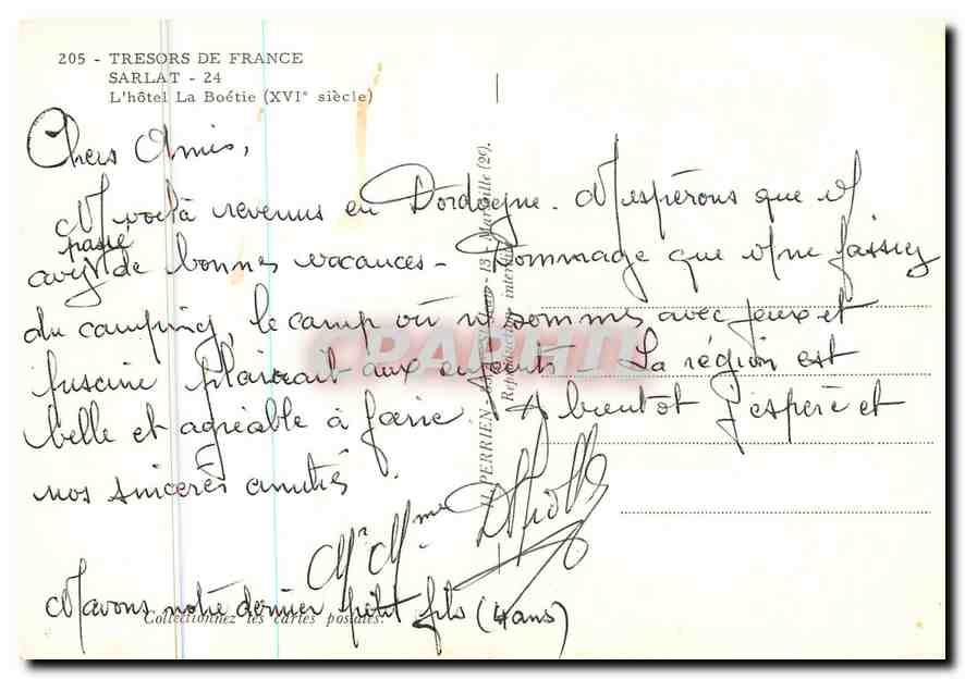 CPM Tresors de France Sarlat L'Hotel la Boetie  — Rückseite