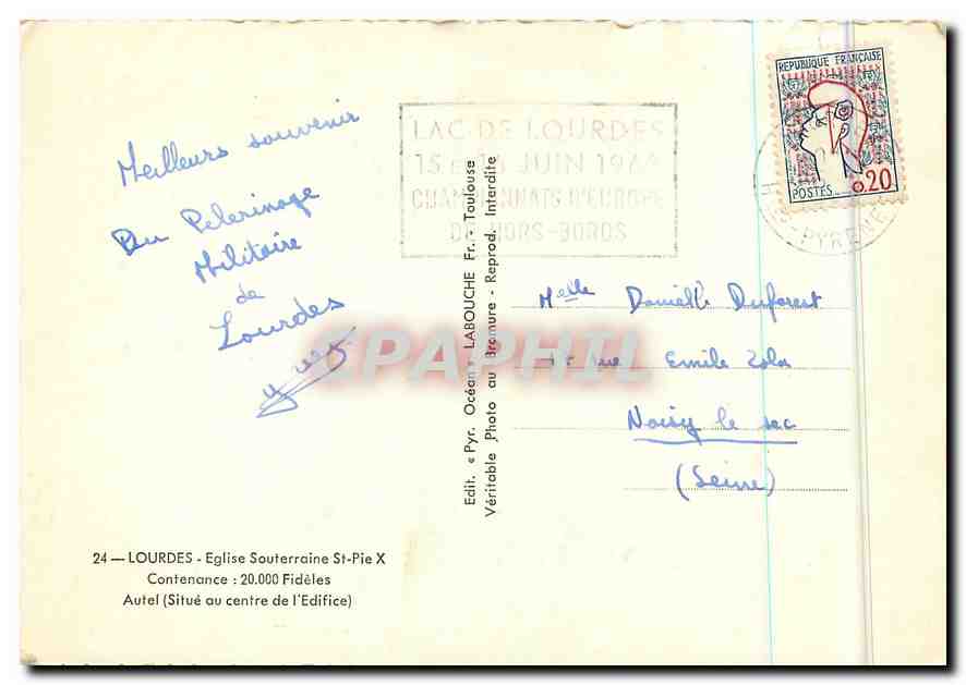 CPM Lourdes Eglise Souterraine St Pie X  — Verso