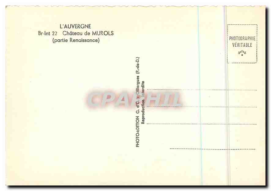 CPM L'Auvergne Chateau de Murols partie Renaissance  — Verso
