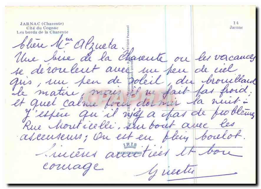CPM Jarnac Charente Cite de Cognac  — Rückseite
