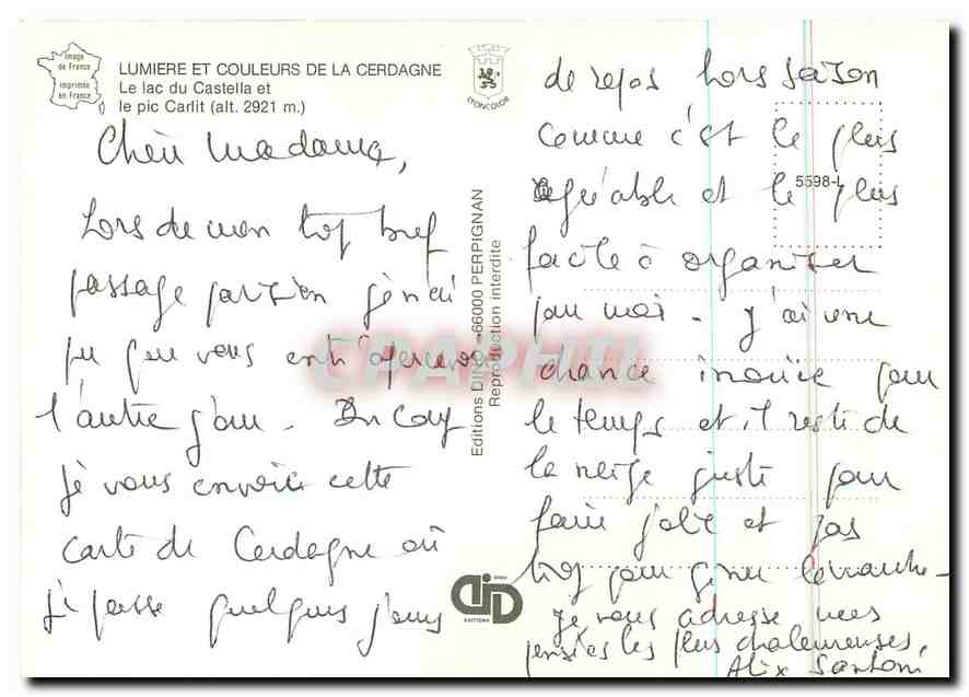 CPM Cerdagne Le Lac du Castella et le pic Carlit  — Rückseite