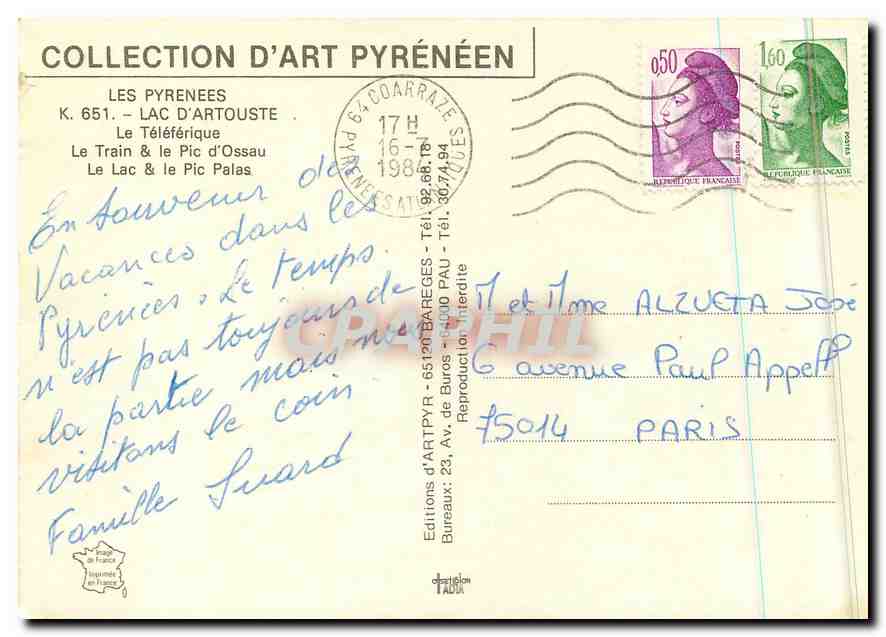 CPM Lac d'Artouste Le Lac et le Pic Palas  — Rückseite