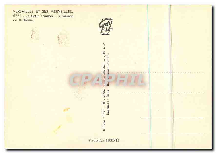 CPM Versailles et ses Merveilles Le Petit Trianon  — Verso