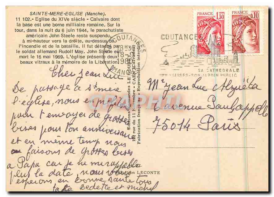 CPM Sainte Mere Eglise Manche Eglise du XIV siecle  — Rückseite