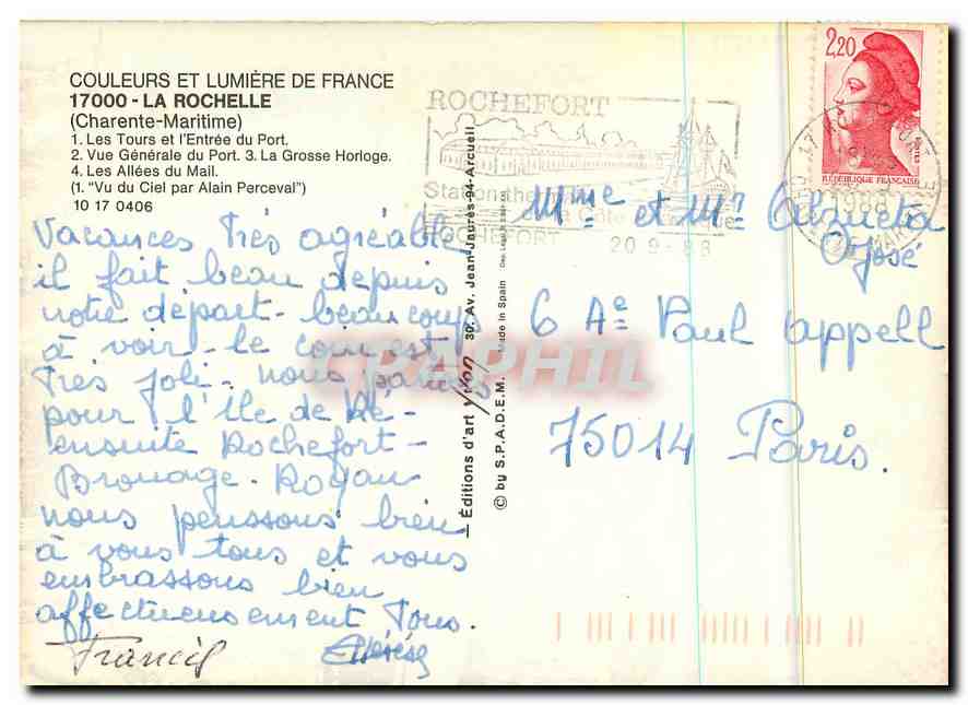 CPM La Rochelle Ville Fortifee Charente Maritime  — Back