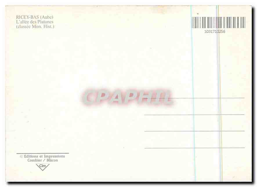 CPM Ricey Bas Aube L'allee des Platanes  — Back