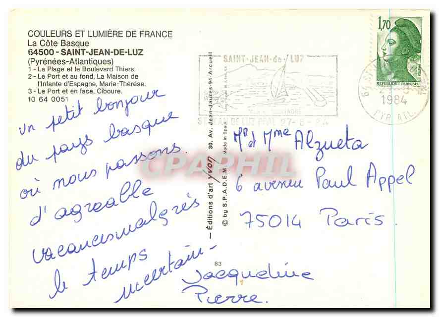 CPM Saint Jean de Luz Pyrenees Atlantiques  — Rückseite