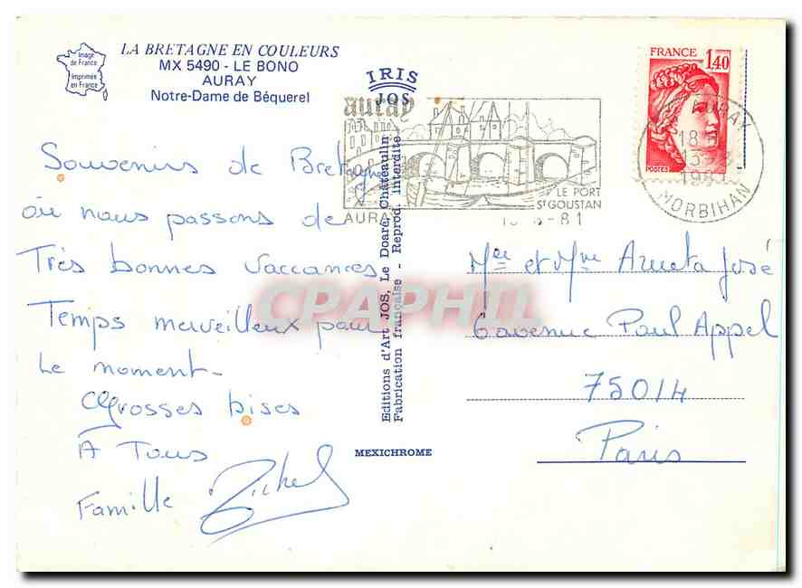 CPM Le Bono Auray Notre Dame de Bequerel  — Rückseite