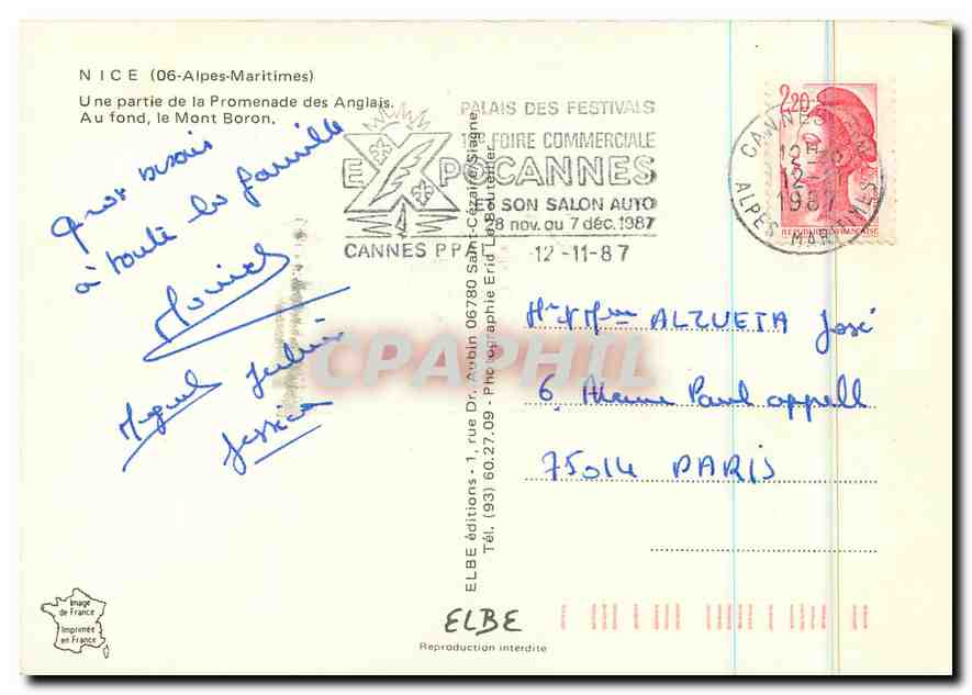 CPM Nice Alpes Maritimes Une partie de la Promenade des Anglais  — Rückseite