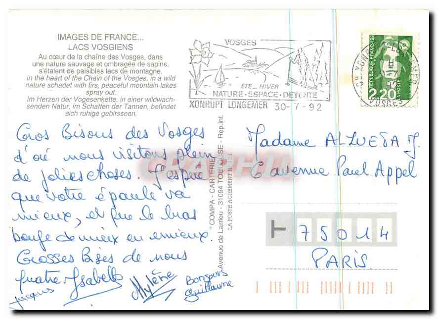 CPM Images de France Lacs Vosgiens Au coeur de la chaine des Vosges  — Back