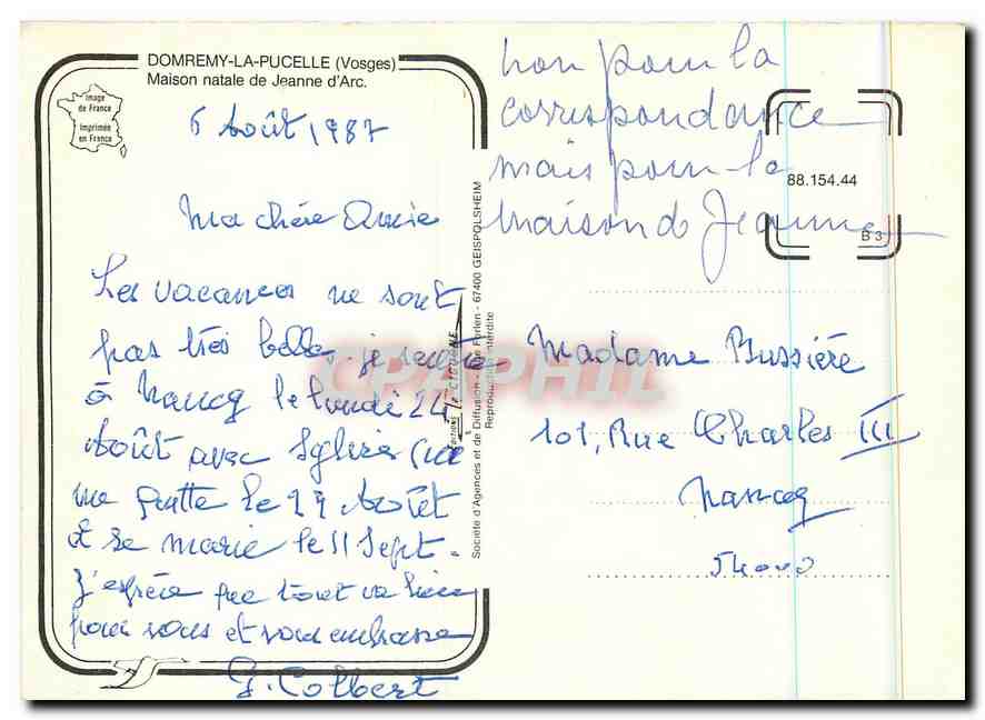 CPM Domremy la Pucelle Vosges Maison natale de Jeanne d'Arc  — Rückseite