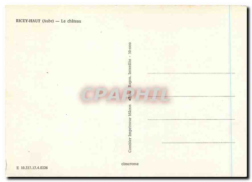 CPM Ricey Haut Aube Le chateau  — Back